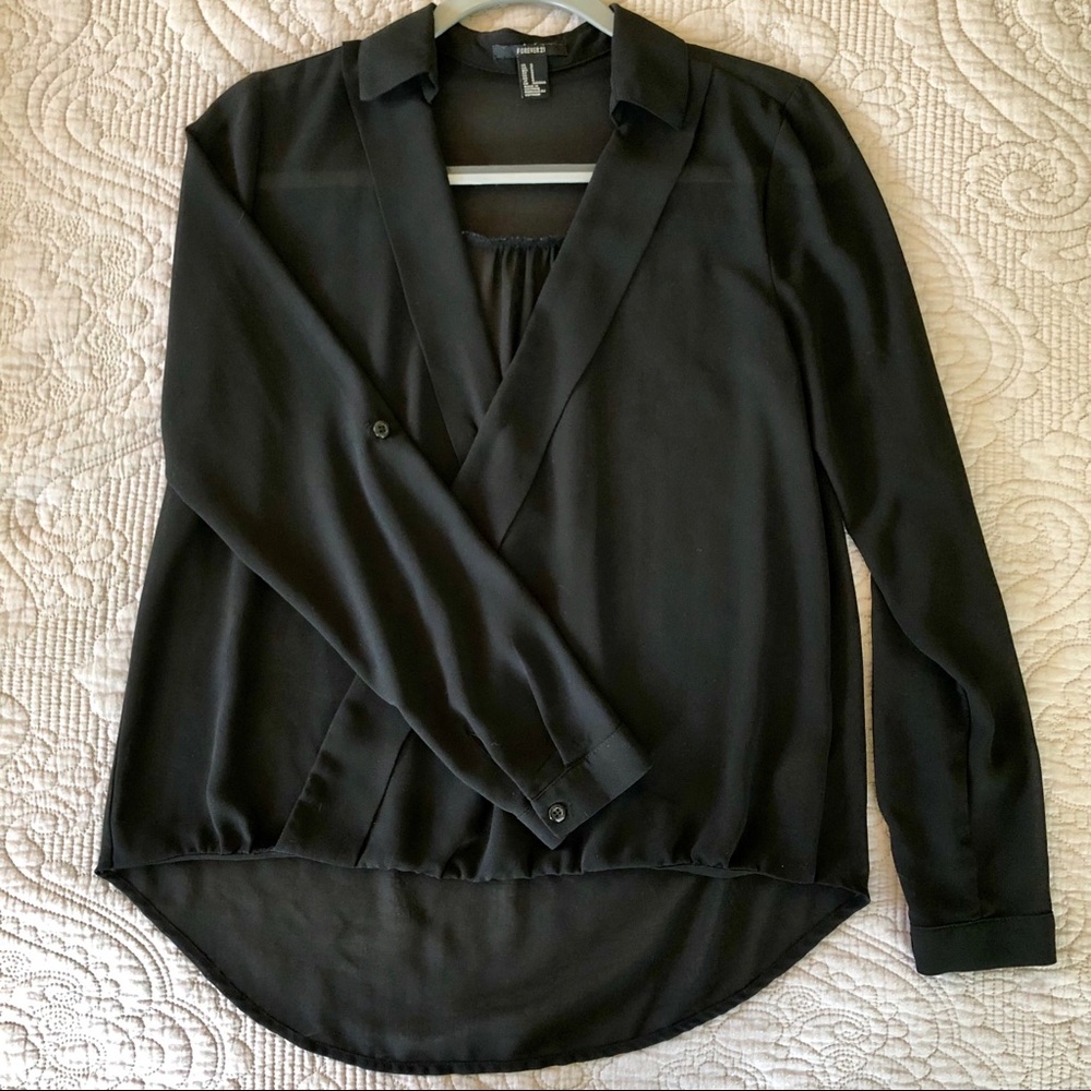 Black Chiffon Surplice Top